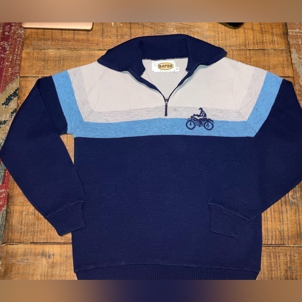 🔥RARE🔥 Vintage 60s 70s BATES Acrylic Motorcycle Quarter Zip Sweater Size Med